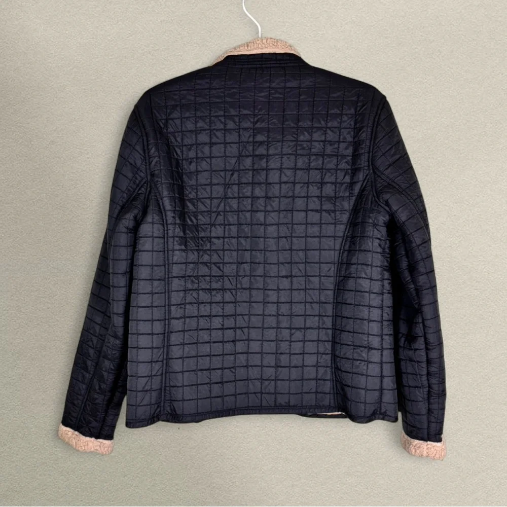 Black Quilted Jacket w Faux Sherpa Lining - Double Zip -‎ Medium